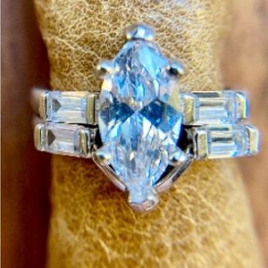 Sterling Silver and CZ   2 + carat   Engagement / Wedding Ring Set size 6 1/4